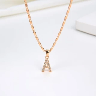 HYL JEWELRY Kalung Titaniun Huruf Kalung Alfabet titanium Wanita Permata Perhiasan Lapis Emas 18k 198N