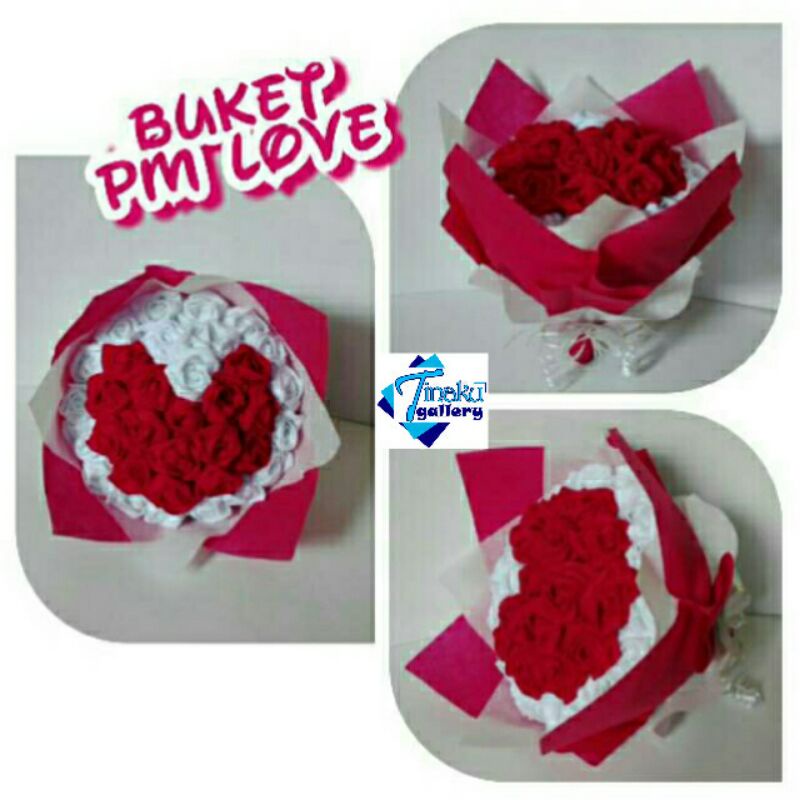 Jual Buket Love Merah Putih/ Buket Karakter/ Buket Bunga/ Buket Flanel ...