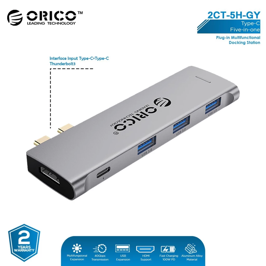 ORICO 5 in 1 Type C Hub Mac USB 3.0 HDMI Thunderbolt - 2CT-5H