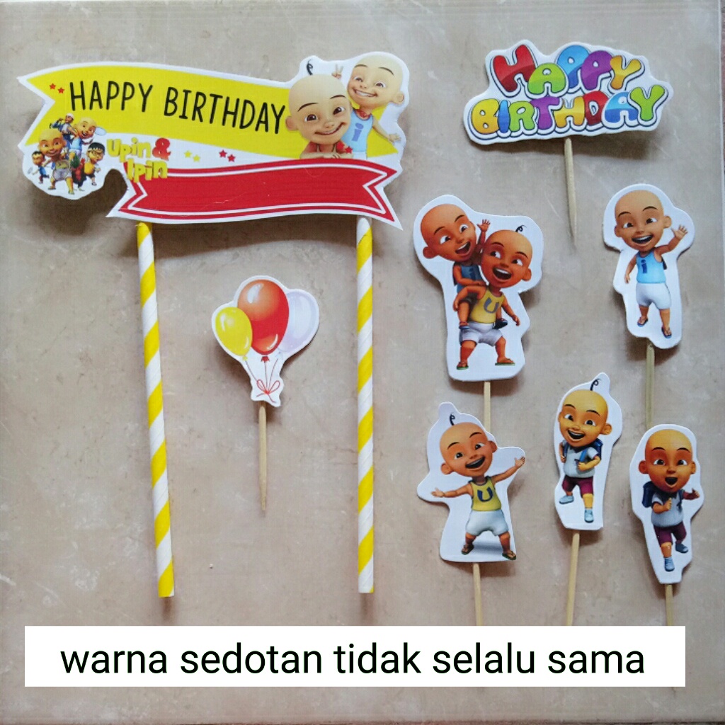 Jual satu set hiasan kue ulang tahun cake topper karakter upin & ipin