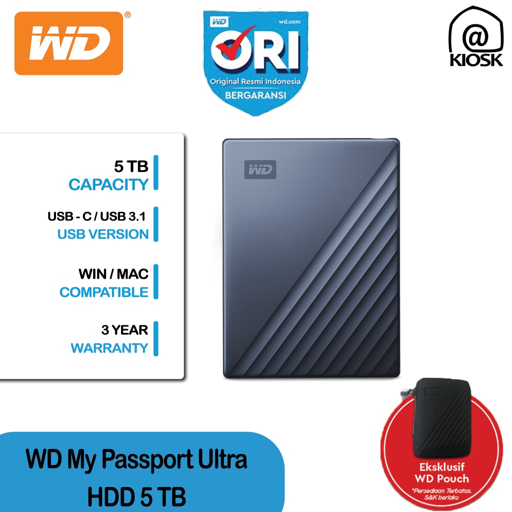 Jual Wd My Passport Ultra 5tb External Hdd Usb C Garansi 3 Tahun Shopee Indonesia 4939