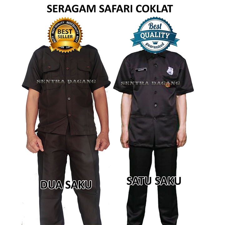 Jual Seragam Safari Coklat Baju Safari Setelan Safari Security Safari Satpam Safari Lengan