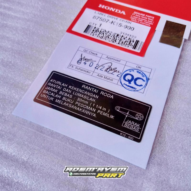 Jual Label Sticker Detail Tutup Rantai Original AHM. | Shopee Indonesia