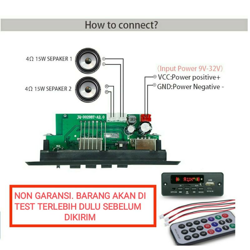 Jual Modul Mp3 Player Bluetooth Dilengkapi Amplifier 2x3w Usb Sdcard