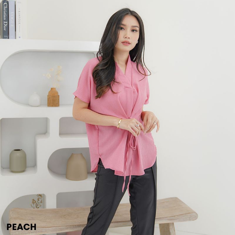 Jual Simple Tied Quinsha Top Baju Atasan Blouse Wanita Jumbo Big Size Lengan Pendek Shopee