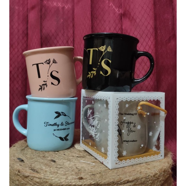 Jual Souvenir Gelas Mug Keramik Gagang Kemas Mika Sablon Nama Logo Wedding Shopee Indonesia