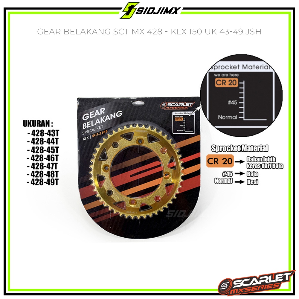 Jual Gear Belakang SCARLET Series KLX 150 428 43T 428 56T Gir Supermoto KLX Bigfoot Dtracker