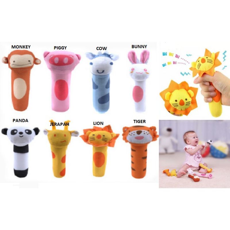 Jual M001 Mainan bayi rattle stik boneka bunyi animal doll baby plush ...