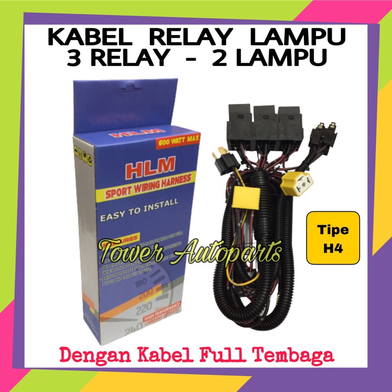 Jual Kabel Relay Set Untuk Lampu H4 Mobil Tipe 3 Relay 2 Lampu HLM
