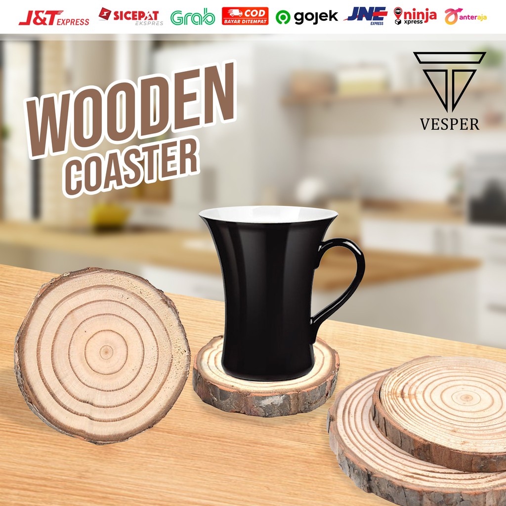 Jual Wooden Slice Coaster Natural Tatakan Gelas Cangkir Kayu Alas Kayu Potongan Kayu 2189