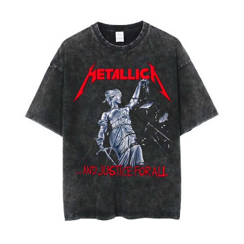 Jual Psycho Crucify Metallica And Justice For All Oversized T Shirt Stone Wash Kaos