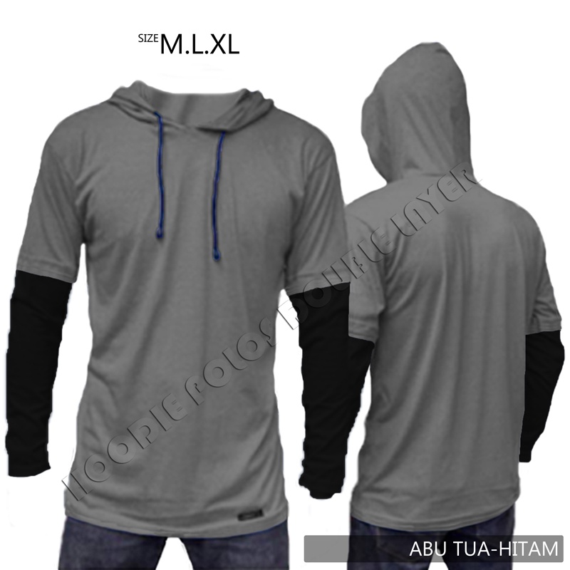 Jual KAOS HOODIE POLOS TANGAN PANJANG DOUBLE LAYER