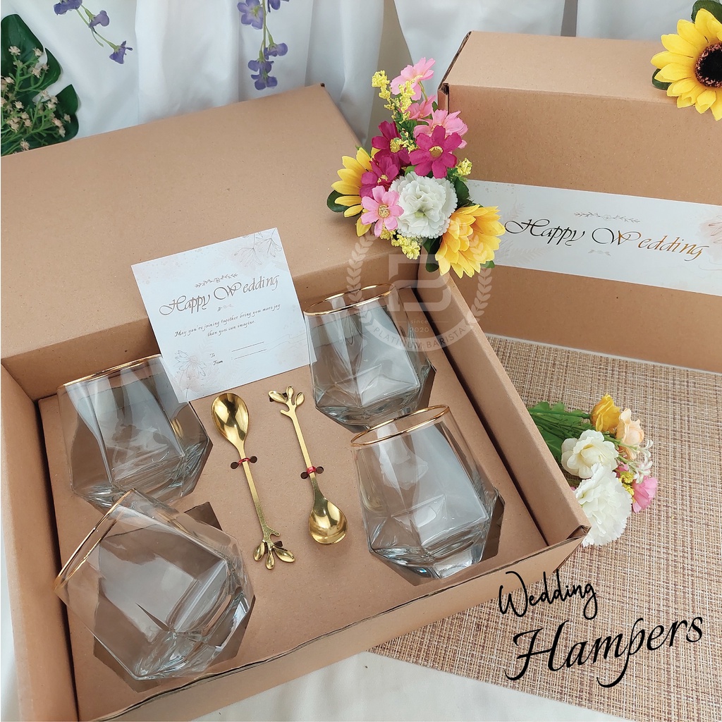 Jual Wedding Hampers T Box Nikah Pernikahan Parcel Glass Aestehtic Gelas Kaca Cantik Elegant 9227