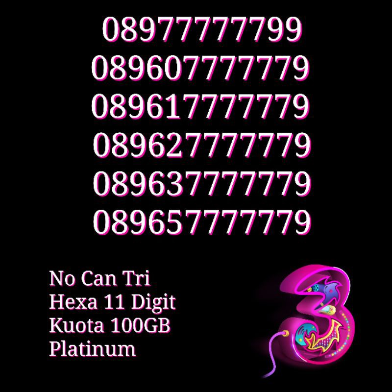 Jual NOCAN Nomor Cantik 11 Digit Hexa 7 Kartu Perdana Tri Three 4G LTE ...