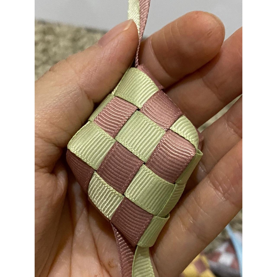 Jual Ketupat Pita Bahan Grosgrain Mix Color Dua Warna Dusty Pink Pale Green Ketupat