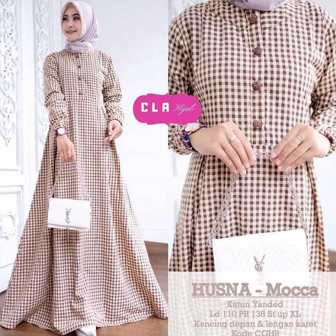 Jual Baju Gamis Wanita Muslim Terbaru Husna Maxi Dress Katun Kotak