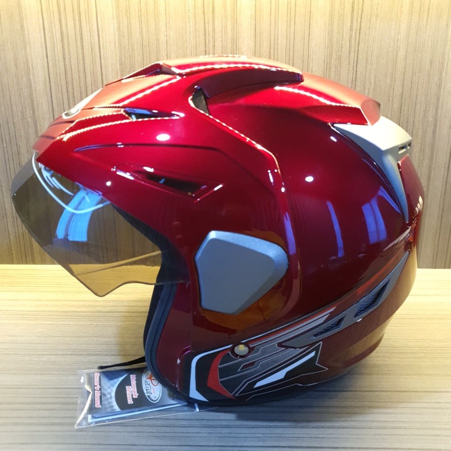 Jual Helm Half Face Dewasa Single Visor Sni Virtue Minimalis Dark Red Gloss Shopee Indonesia