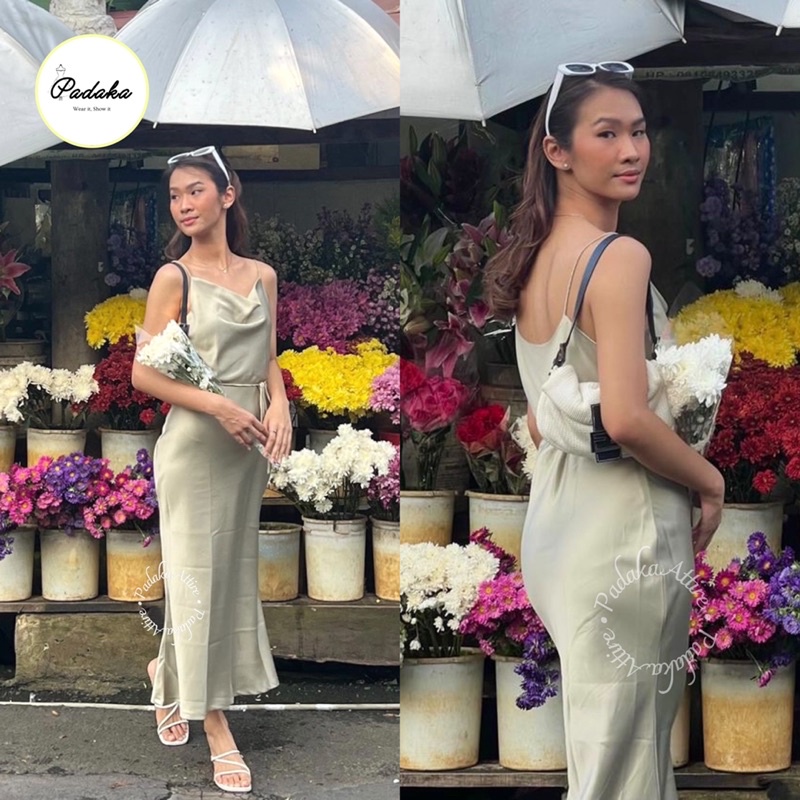 Jual SILK DRESS SAMILE - DRESS SATIN - PADAKA ATTIRE | Shopee Indonesia