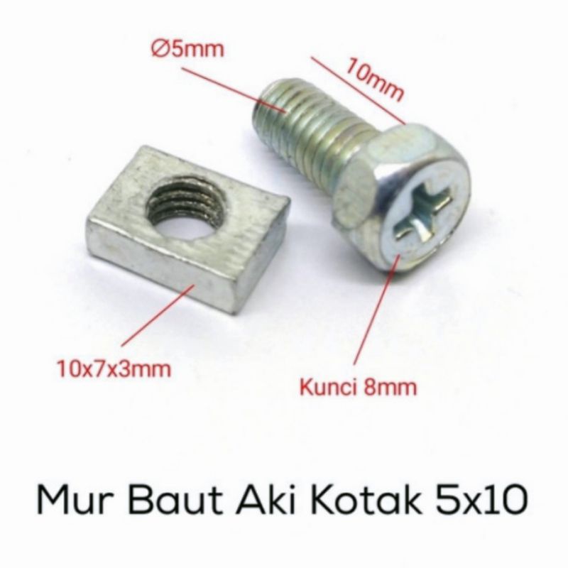 Jual Mur Baut Aki Motor Kepala Kotak M5 2 Pasang | Shopee Indonesia