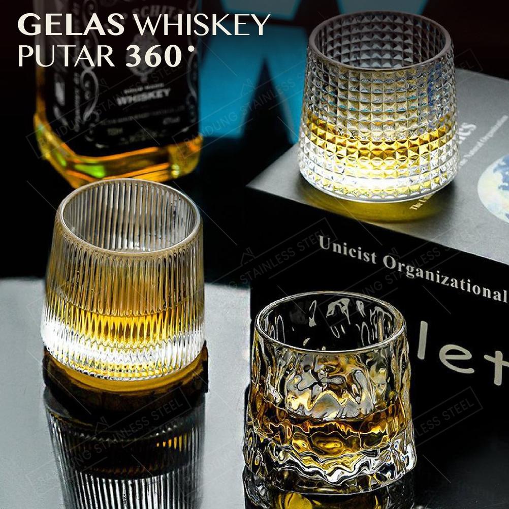 Jual Gelas Whiskey Putar 150ml Kaca Kristal Unik Tebal Spinning Glass Gangsing Whisky Nordic 1582