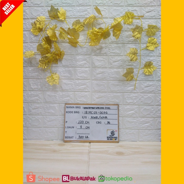 Jual DAUN RAMBAT GARLAND EMAS PERTANGKAI 18MC03003G / DAUN RAMBAT
