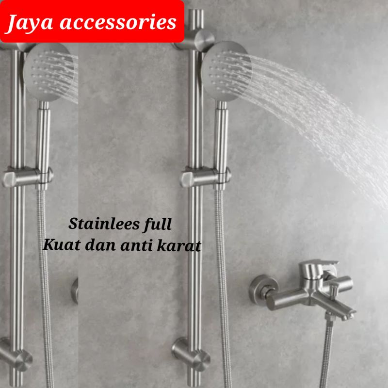 Jual Paket Shower Tiang Da Kran Bathtub Panas Dingin Stainless 304 Shopee Indonesia 