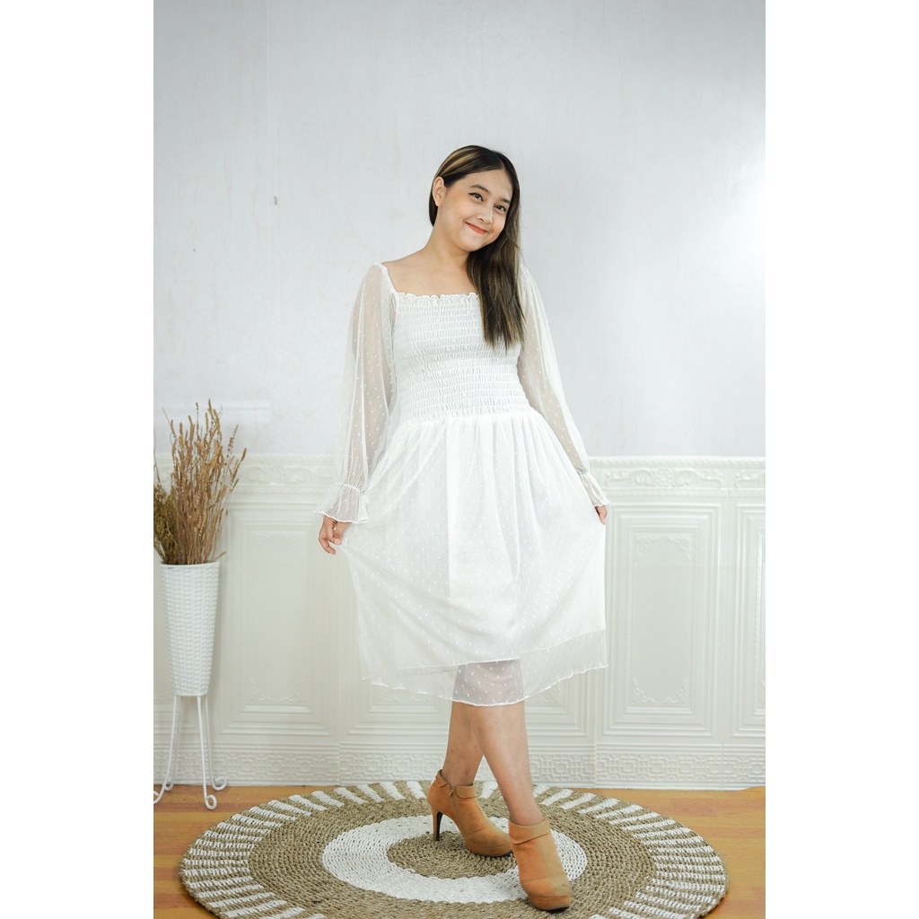 Jual Irene Midi Dress Sabrina Korean Style Full Tile Dress Kondangan Casual  Gaun Wedding Big Size Ready L-XL-2L-3L-4L | Shopee Indonesia