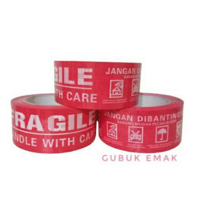 Jual Lakban FRAGILE MERAH 100 YARD Tebal Isolasi Selotip Plester ...