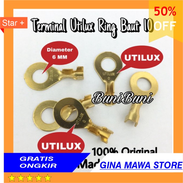 Jual Terminal Skun Utilux Ring Ukuran Baut 10 M6 Diameter 6 Mm H 1863