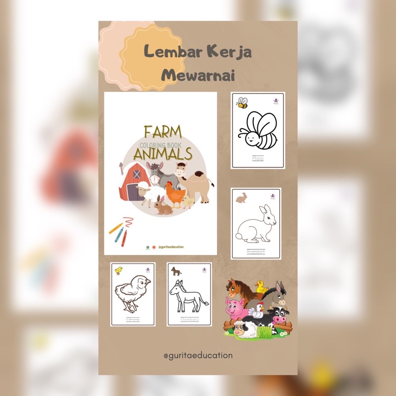 Jual Lembar Kerja Mewarnai Farm Animals/ Worksheet Anak/ Buku Mewarnai ...