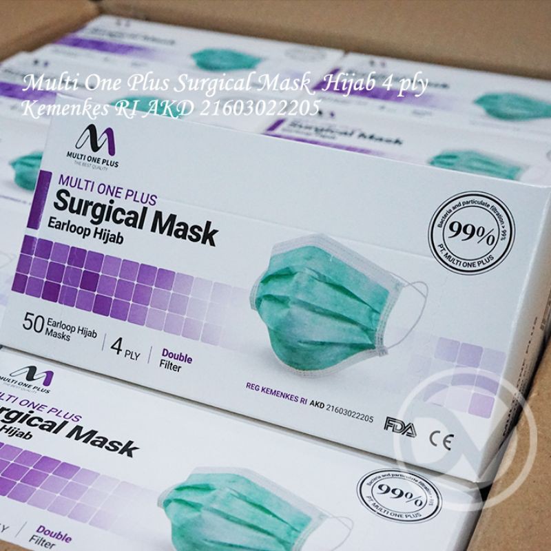 Jual Masker Multi One Plus Surgical Hijab 4ply / Masker Medis Headloop ...