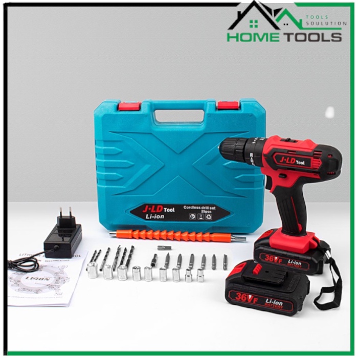 Jual Bor Jld 36 Volt Cordless Drill Murah 10mm Promo Set Box Komplit ...