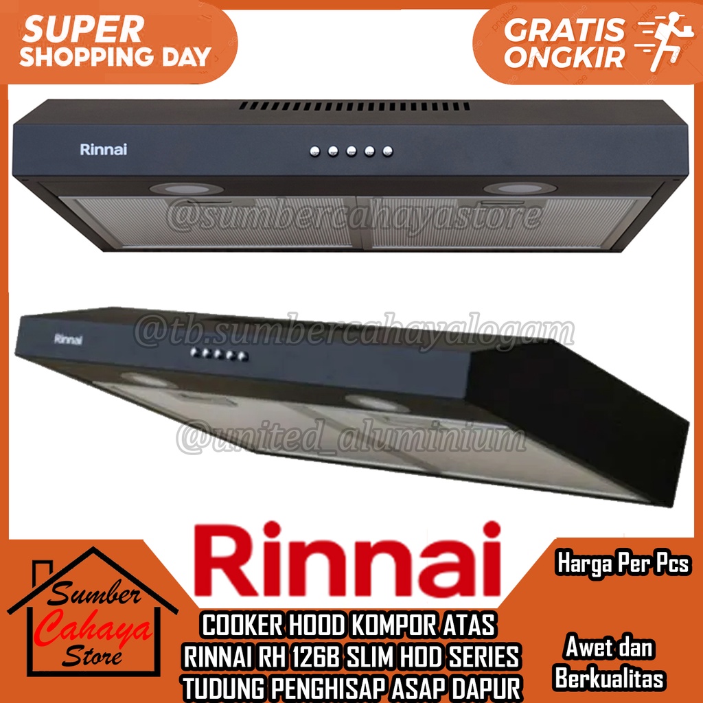 Jual Cooker Hood Rinnai RH 126B Slim Hod Penghisap Asap Kompor ATAS ...