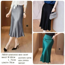 MDLV ~ 7884 Genevieve Midi Skirt Premium Women Satin Skirt Rok Midi Satin Rok Premium Rok Satin