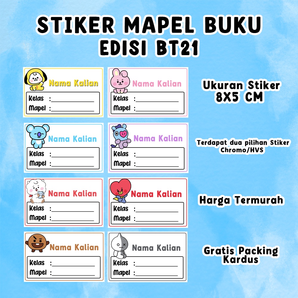 Jual Stiker Label Buku Pelajaran Sekolah Edisi BT21 | Shopee Indonesia