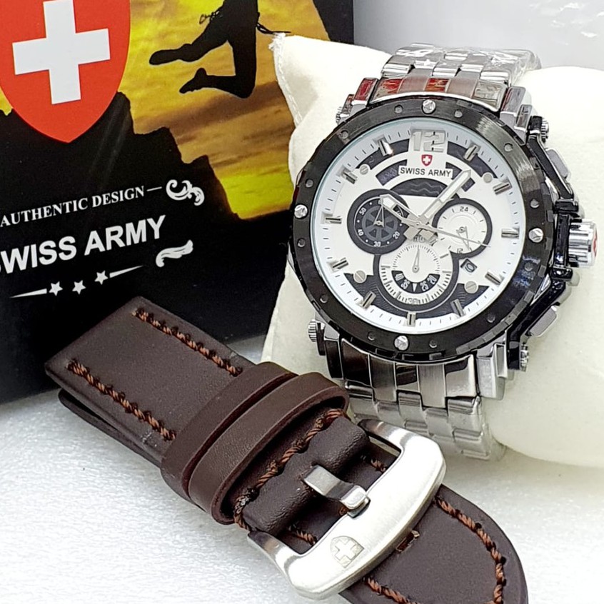 Jam tangan Swiss 6341 Chrona Aktif box kulit Jam tangan pria Modren elegan water Resistant