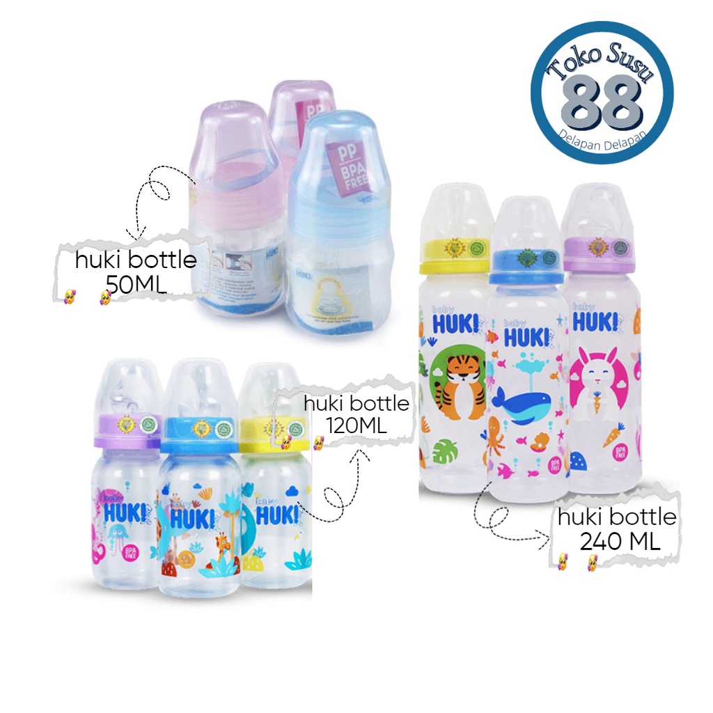 Jual Huki Botol Susu 50ML / 120ML / 240ML Dot Gepeng Silicone PP ...