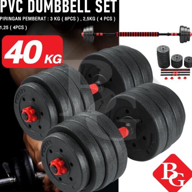 Jual B&G DUMBELL PVC 40 KG / ALAT ANGKAT BEBAN / BARBEL SET - 40KG ...