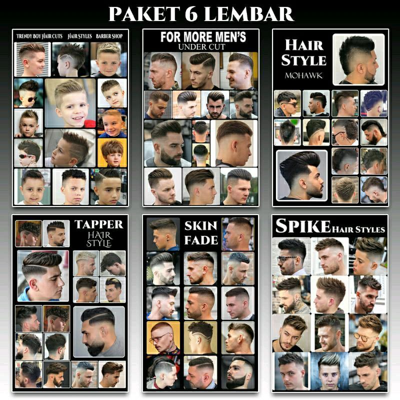 Jual Poster Gambar Foto model Rambut Barber shop Pakat 6 lembar
