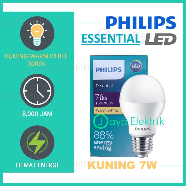 Jual Lampu Philips LED Essential 7W Kuning Warm White 3000K (7 Watt 7 W ...