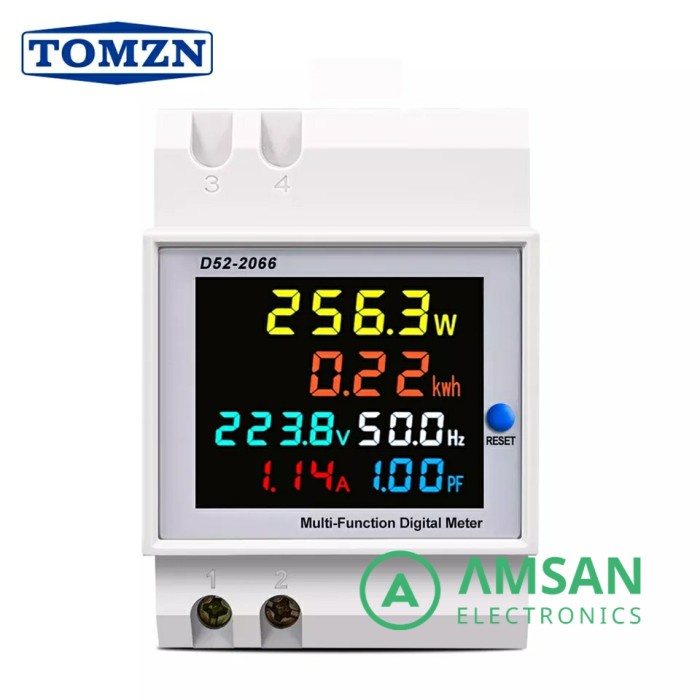 Jual Din Rail AC Multi Meter Volt Ampere Watt Kwh Cos Phi D52-2066 ...