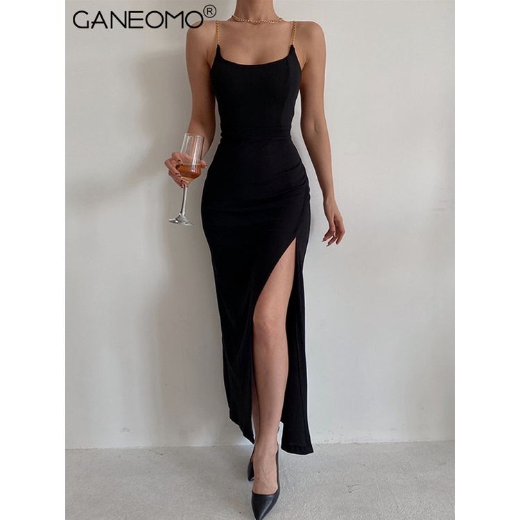 Jual Black Slip Bodycon Prom Maxi Dress for Woman Summer 2022 Sexy