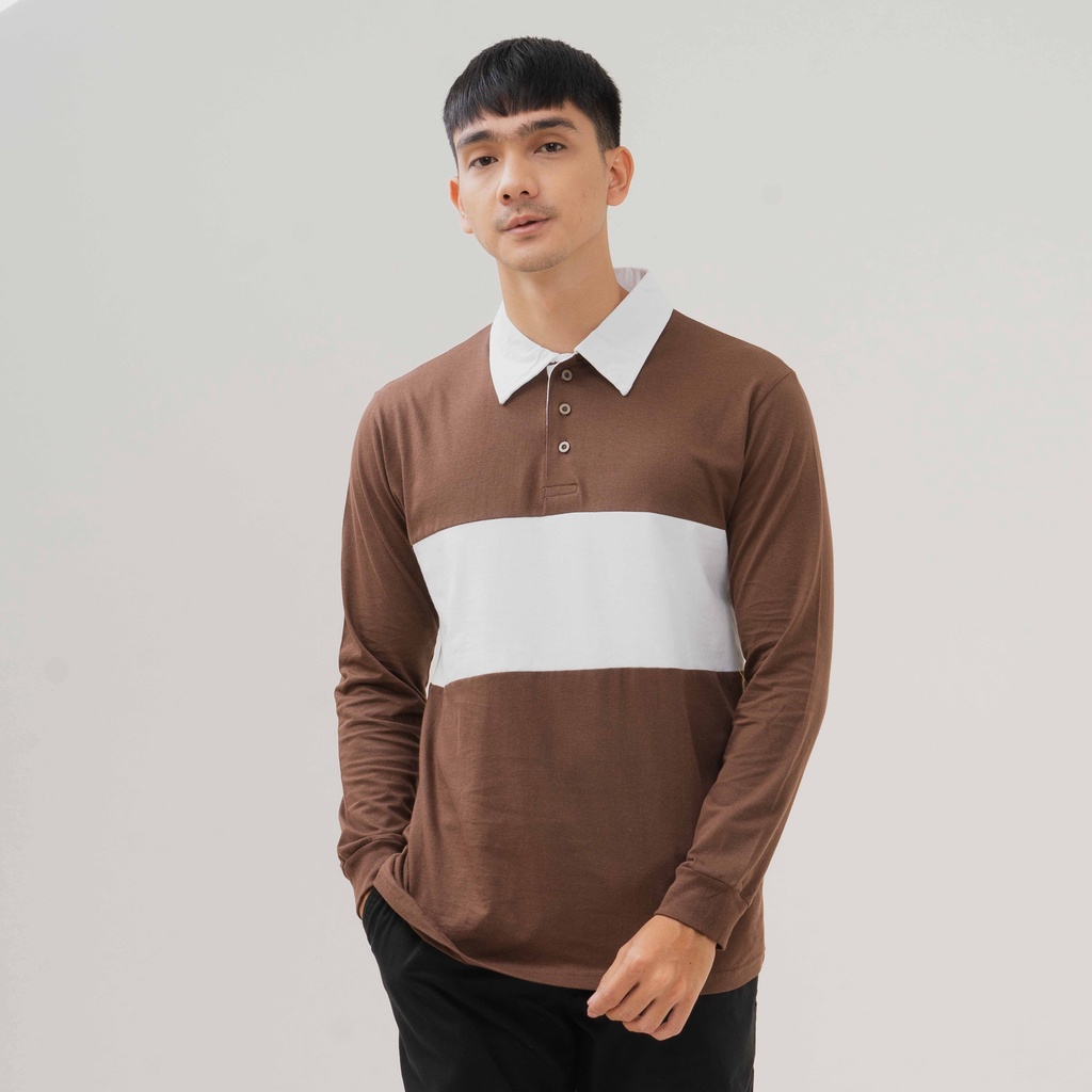brown and white polo shirt