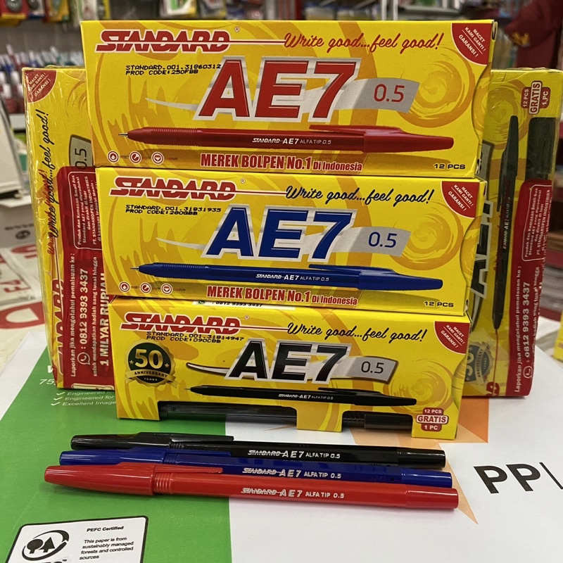 Jual Pen Standard Ae Hitam Biru Merah Pulpen Standard Ae Ori