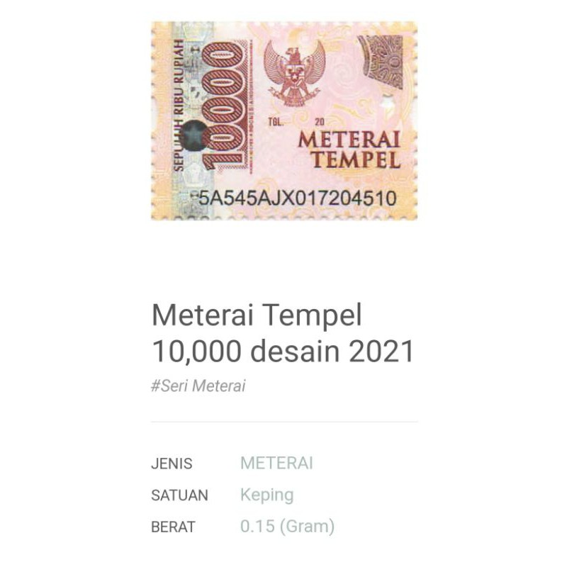 Jual Meterai Tempel 10 000 Desain 2021 Materai Baru Asli Indonesia