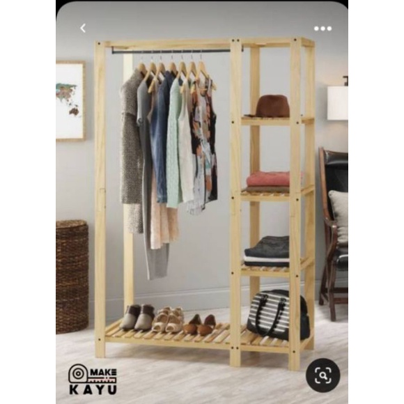 Jual rak pakaian minimalis modern wooden clothes rack knockdwon ...