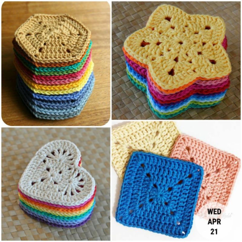 Jual TATAKAN GELAS RAJUT/GRANNY COASTER/BAHAN KARPET TAS DOM0ET RAJUT ...