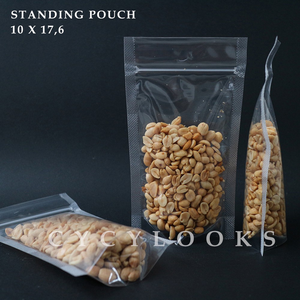 Jual Standing Pouch Bening Plastik Bungkus Kemasan Makanan Ringan Berdiri Klip Tebal 10x17 7394