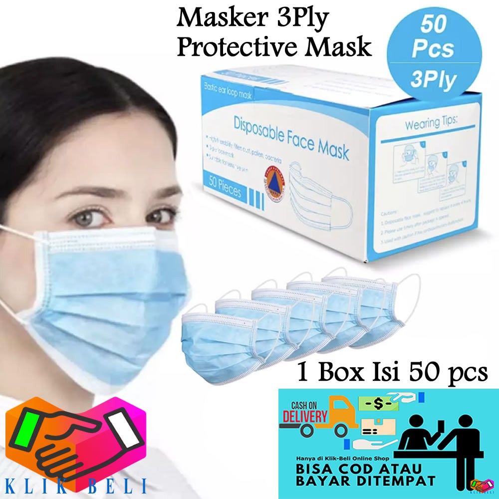 Jual Masker 3 Ply 1 Box Isi 50 Pcs Masker Medis Bedah 3Ply / Masker ...