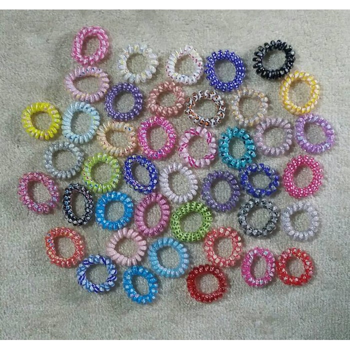 Jual 10 Pcs Ikat Rambut Spiral Warna Motif / kuncir / jepit | Shopee